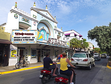 Strand Theatre building, and traffic on Duval Street, Key West, Florida, United States of America, North America