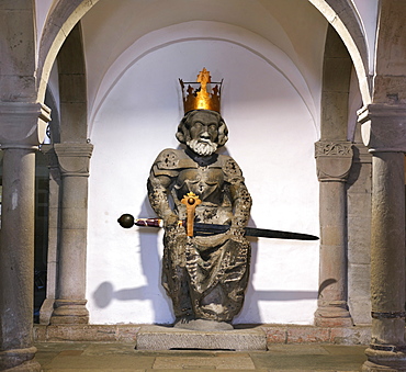 Statue of Emperor Ludwig (Louis the German), grandson of Charlemagne, in the crypt of Fraumunster Church, Zurich, Switzerland, Europe