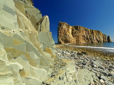 Perce Rock at low tide, Perce, Gaspesie, Quebec, Canada, North America