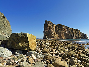 Perce Rock at low tide, Perce, Gaspesie, Quebec, Canada, North America