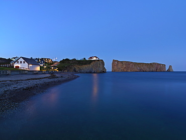 Perce Rock and the Gulf of St. Lawrence at dusk, Perce, Gaspesie, Quebec, Canada, North America