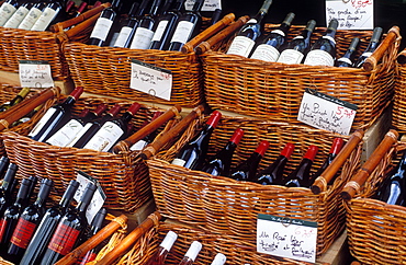 Wine for sale, Rue Cler street market, Paris, France, Europe