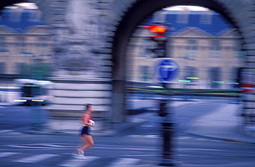 Jogger on street blurred, Paris, France, Europe