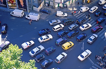 Aerial view of traffic at intersection, Paris, France, Europe