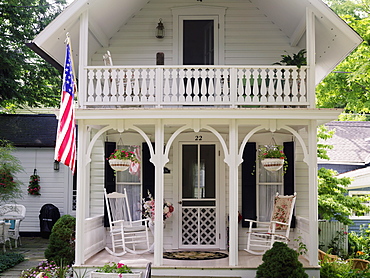 Victorian home displaying the American flag, Chautauqua, New York State, United States of America, North America