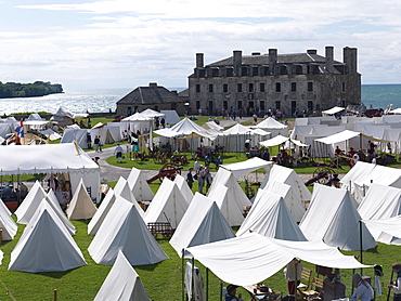 Tent encampment in reenactment of French Indian War of 1759, Old Fort Niagara dating from 1679, Youngstown, New York State, United States of America, North America