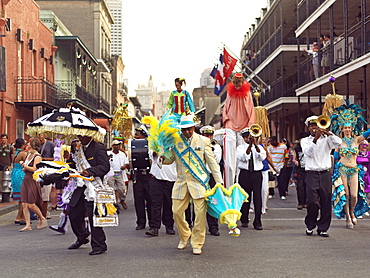 Second line parade led by the Grand Marshall, French Quarter, New Orleans, Louisiana, United States of American, North America