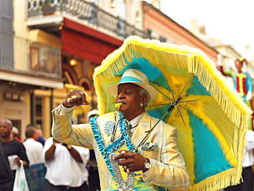 French Quarter second line parade led by the Grand Marshall, French Quarter, New Orleans, Louisiana, United States of America, North America