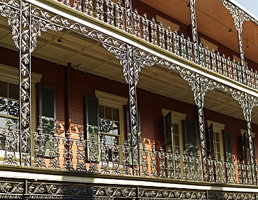 French Quarter building with wrought iron balconies, New Orleans, Louisiana, United States of America, North America