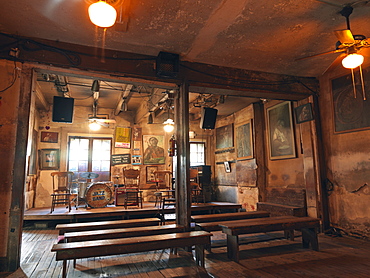 Preservation Hall showing stage set-up, French Quarter, New Orleans, Louisiana, United States of America, North America