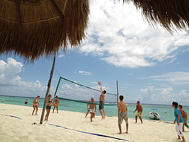 Beach volleyball, Mayan Riviera, Akumal, Yucatan, Quintana Roo, Mexico, North America