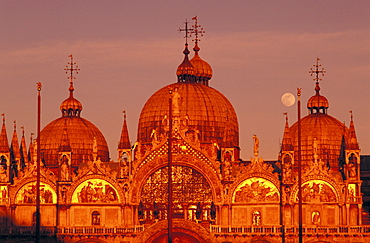 Basilica San Marco with full moon rising, Venice, UNESCO World Heritage Site, Veneto, Italy, Europe