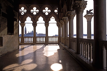 View of San Giorgio Maggiore through arches of the Doge's Palace (Palazzo Ducale), Venice, UNESCO World Heritage Site, Veneto, Italy, Europe