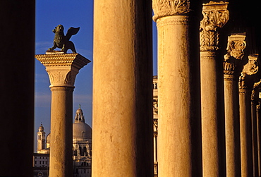 Column of San Marco and Santa Maria della Salute, Venice, UNESCO World Heritage Site, Veneto, Italy, Europe