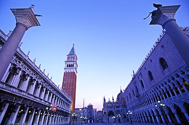 Piazzetta San Marco with the Campanile and the Columns of San Marco and San Teodoro, Venice, UNESCO World Heritage Site, Veneto, Italy, Europe