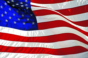 Close-up of the American flag blowing in the wind, United States of America, North America