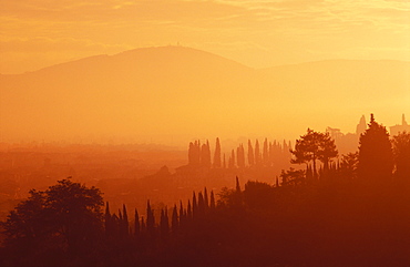 Vew of the countryside around Florence at dawn, Tuscany, Italy, Europe