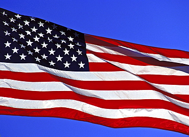 Close-up of the American flag blowing in the wind, United States of America, North America