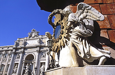 The Trevi Fountain with statue of angels supporting a mirror, Rome, Lazio, Italy, Europe