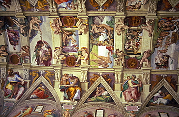 Michelangelo's frescoed ceiling created between 1508 and 1512, Sistine Chapel, Vatican, Rome, Lazio, Italy, Europe