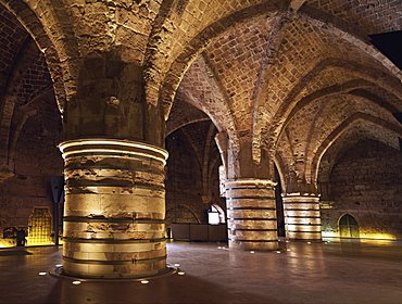 The Hospitaller Knights Halls, beneath the Crusader Citadel, UNESCO World Heritage Site, Akko, Israel, Middle East