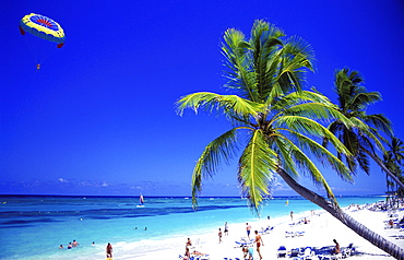 Tourists on beach, Bavaro Beach, Punta Cana, Dominican Republic, West Indies, Caribbean, Central America