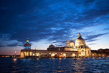 Santa Maria della Salute church at dusk, Grand Canal, Venice, UNESCO World Heritage Site, Veneto, Italy, Europe