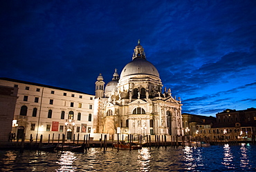 Santa Maria della Salute church at dusk, Grand Canal, Venice, UNESCO World Heritage Site, Veneto, Italy, Europe