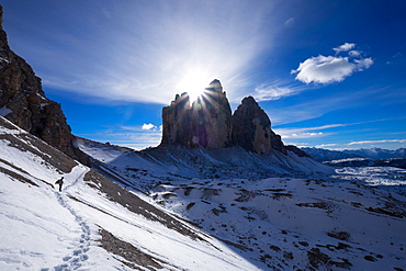 Tre Cime di Lavaredo and the trail around them, Auronzo, Belluno, Veneto, Dolomites, Italy, Europe