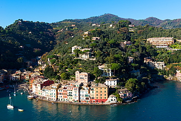 The bay of Portofino seen from Castello Brown, Genova (Genoa), Liguria, Italy, Europe