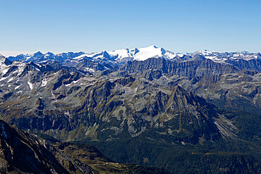 Snow-capped mountains in Hohe Tauern National Park, seen from the Top of Salzburg on Kitzsteinhorn in Salzburgerland, Austria, Europe