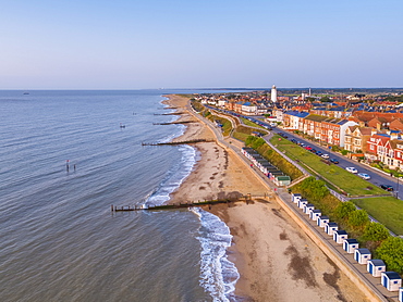 View by drone of Southwold Lighthouse and coast, Southwold, Suffolk, England, United Kingdom, Europe