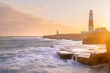 Portland Bill Lighthouse at sunset, Portland Bill, Isle of Portland, UNESCO World Heritage Site, Dorset, England, United Kingdom, Europe