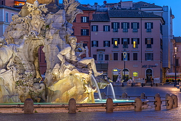 Fontana dei Quattro Fiumi (Fountain of the Four Rivers), River God Ganges, Piazza Navona, Ponte, Rome, Lazio, Italy, Europe