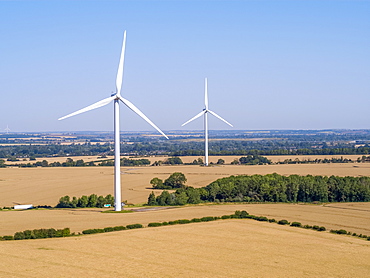 Drone view of Cotton Farm Wind Farm, Cambridgeshire, England, United Kingdom, Europe