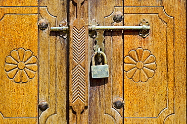 Detail of door and padlock, Bait Obaid al-Shamsi, a traditional house, Arts Area, Sharjah, United Arab Emirates, Middle East