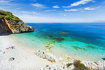 Lovely limestone cove at Zingaro Nature Reserve near Scopello on this beautiful north western coastline, Scopello, Sicily, Italy, Mediterranean, Europe