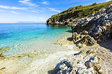 Lovely limestone cove at Zingaro Nature Reserve near Scopello on this beautiful north western coastline, Scopello, Sicily, Italy, Mediterranean, Europe