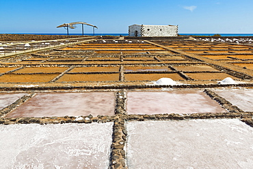 Salt pans still in use at El Carmen Salinas and Salt Museum on the east coast, Caleta de Fuste, Fuerteventura, Canary Islands, Spain, Europe