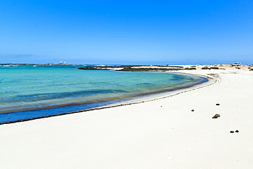 Peaceful northern sandy beach on the road to Corralejo near this quiet village, El Cotillo, Fuerteventura, Canary Islands, Spain, Atlantic, Europe