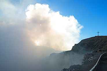 Main crater of Masaya Volcano caldera, Nicaragua's first national park, its vent is usually shrouded in smoke, Masaya, Nicaragua, Central America