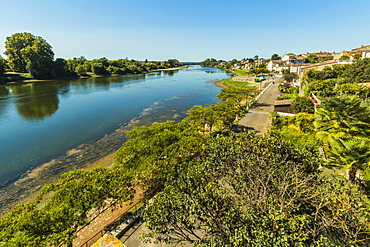 View northwest along the River Lot bank at this large town with a historic bastide centre, Villeneuve-sur-Lot, Lot-et-Garonne, France, Europe