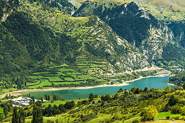 Lake Lanuza reservoir in the scenic upper Tena Valley of the Aragon Pyrenees, Lanuza, Sallent de Gallego, Huesca Province, Spain, Europe