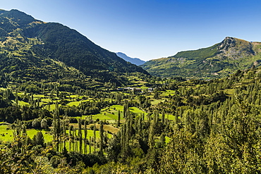 View south towards 1965m Punta del Pacino peak and the scenic upper Tena Valley, Sallent de Gallego, Pyrenees, Huesca Province, Spain, Europe