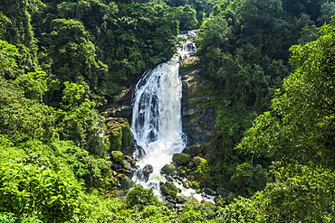 The 70m Valara Waterfall on the Deviyar River after Monsoon, a popular sight on the road to Munnar, Idukki district, Kerala, India, Asia