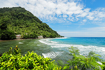 Laghaeng village & bay on West coast of beautiful Siau island. Laghaeng, Siau, Sangihe Archipelago, North Sulawesi, Indonesia