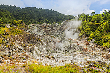 Steaming volcanic fumarole field at Bukit Kasih, a tourist park with a world peace themed tower and worship houses of five major religions, Bukit Kasih, Minahasa, North Sulawesi, Indonesia, Southeast Asia, Asia