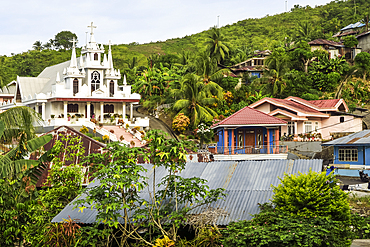 Ornate Christian church at Taman Balirangeng village on the south east coast of Siau Island, Siau, Sangihe Islands, North Sulawesi, Indonesia, Southeast Asia, Asia