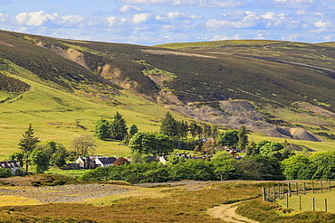 Landscape scarred by mining and spoil heaps at former mining settlement where gold and other minerals were extracted, and second highest village in Scotland, Leadhills, South Lanarkshire, Scotland, United Kingdom, Europe