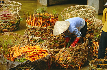 Woman washing carrots, Dalat, Central Highlands, Vietnam, Indochina, Southeast Asia, Asia